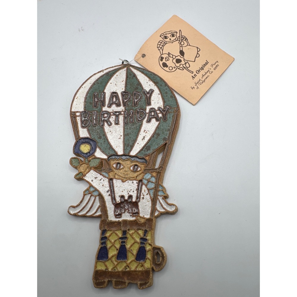 Saint Andrew's Priory Valyermo Happy Birthday Balloon Angel Ceramic Plaque 1981